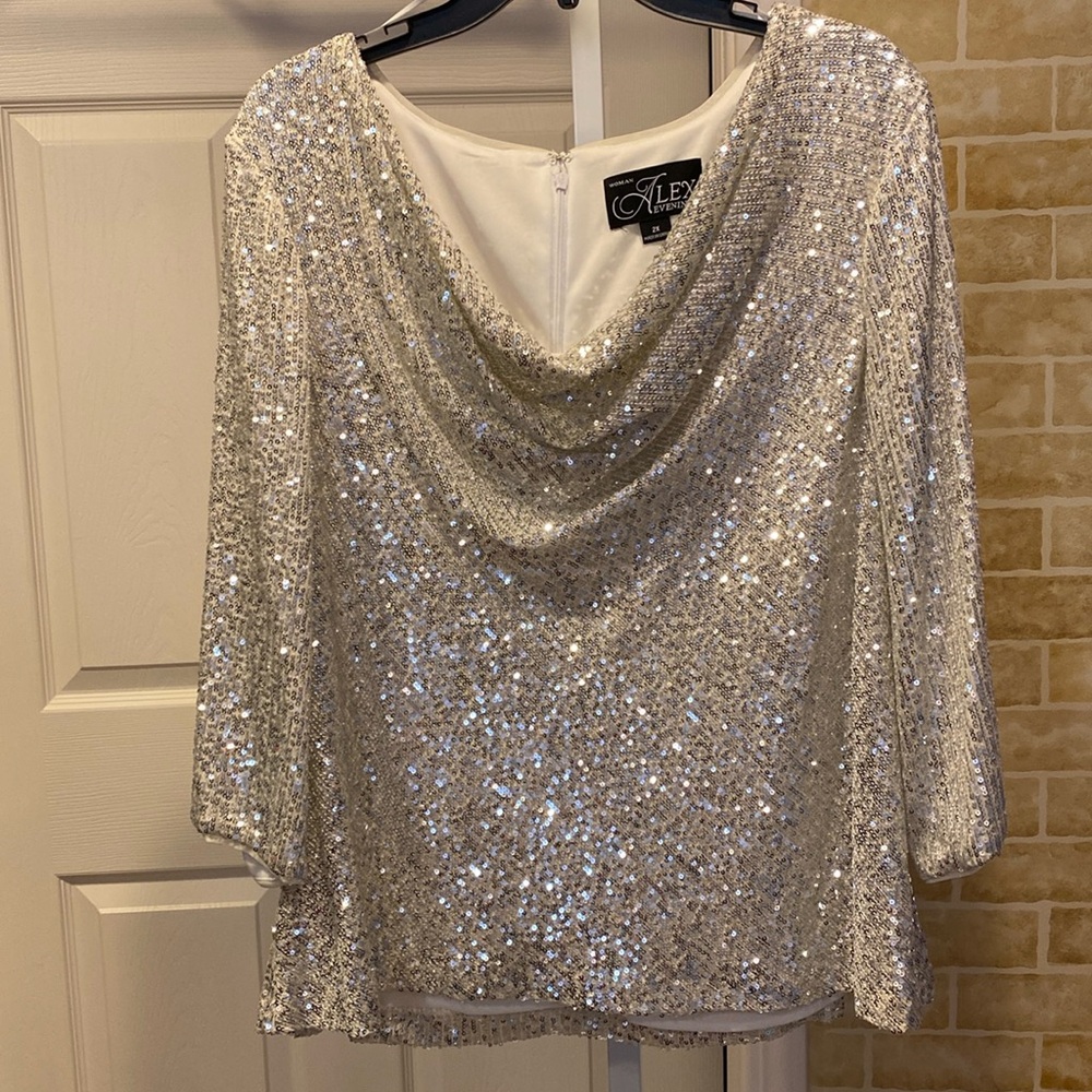 COPY - Alex Evenings 2 X sparkly top. Has lining. Beautiful cowl like neck